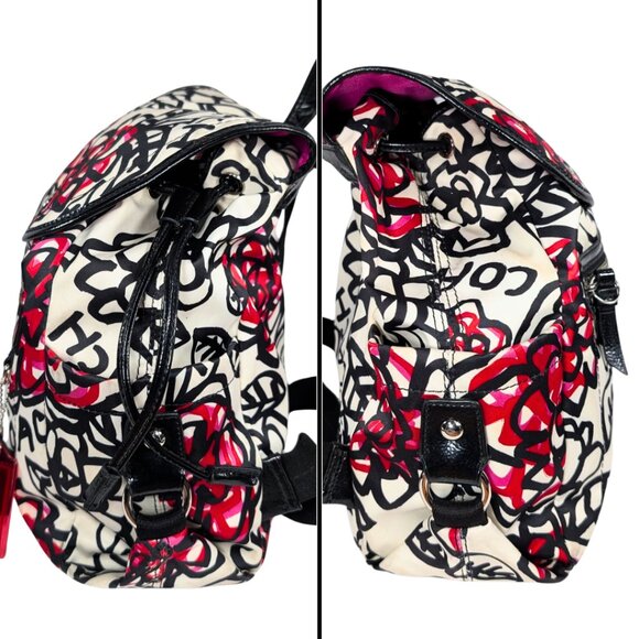 Coach Poppy Daisy Floral Graffiti Nylon Patent Leather Backpack F16582 - Picture 4 of 12